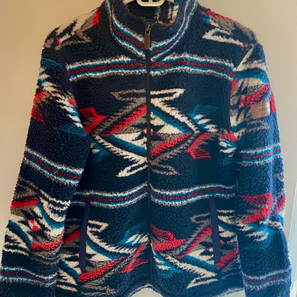 Ariat Aztec Navy Sherpa Jacket with Red & Teal Accents
